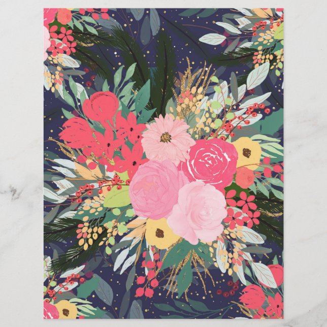 Elegant Astral Aura Winter Floral & Gold Dots Letterhead (Front)