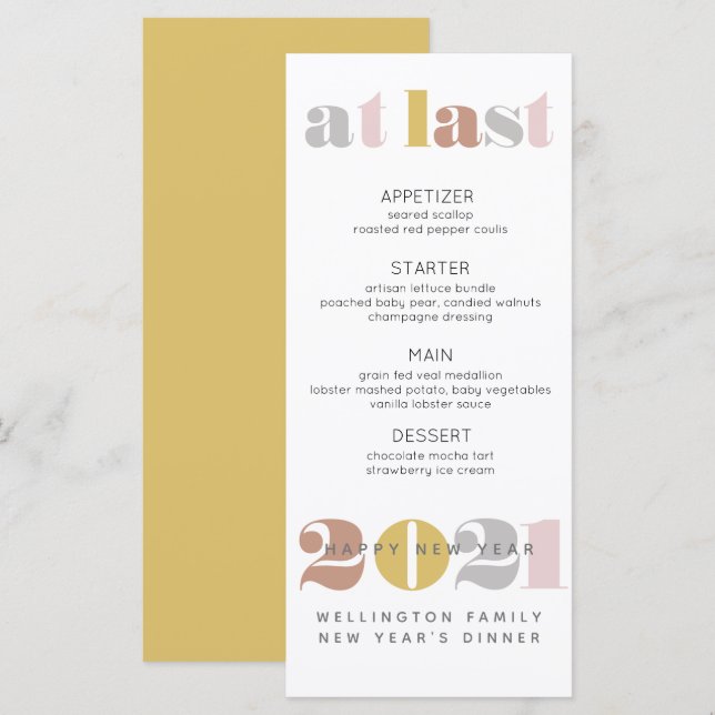 Elegant At Last 2021 Gold New Year's Menu (Front/Back)