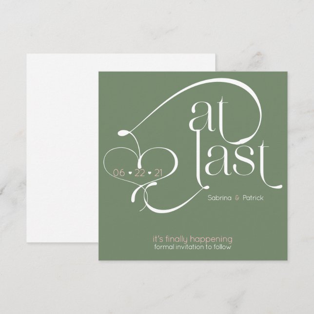 Elegant At Last Dusty Sage Green  Save the Date Invitation (Front/Back)