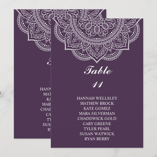 Elegant Aubergine Paisley Wedding Seating Chart Invitation (Front/Back)