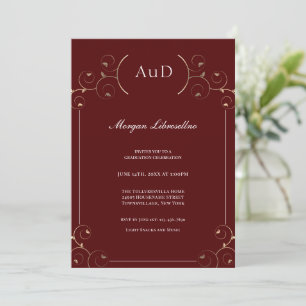 Elegant AuD Gold Burgundy Graduation Invitation