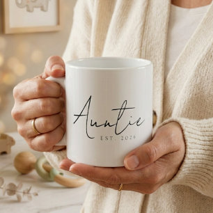 Elegant Auntie EST Year Minimal Family Script Mug