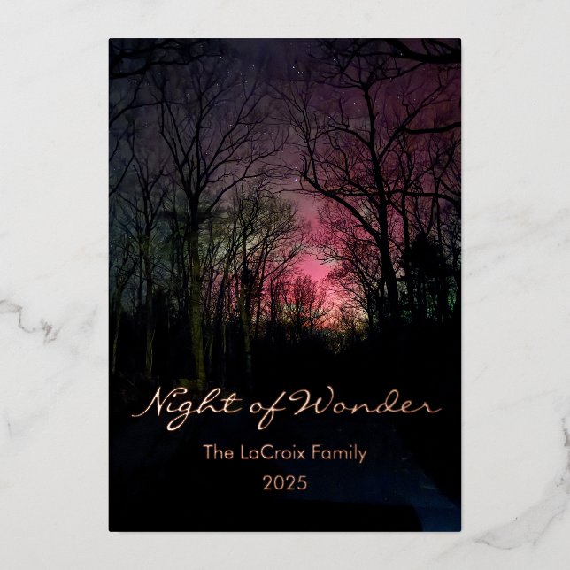 Elegant Aurora Christmas - Night of Wonder Foil Holiday Card (Front)