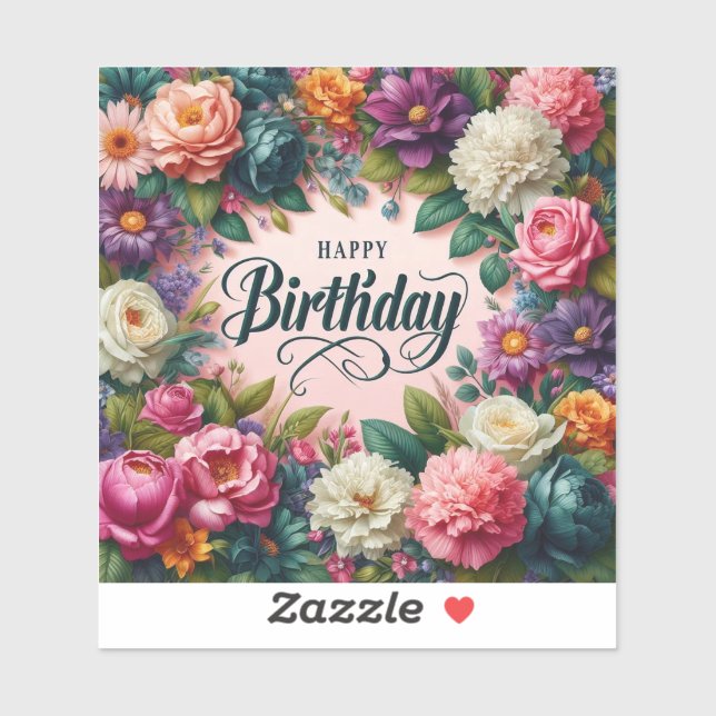 Élégant autocollant d'anniversaire floral (Feuille)
