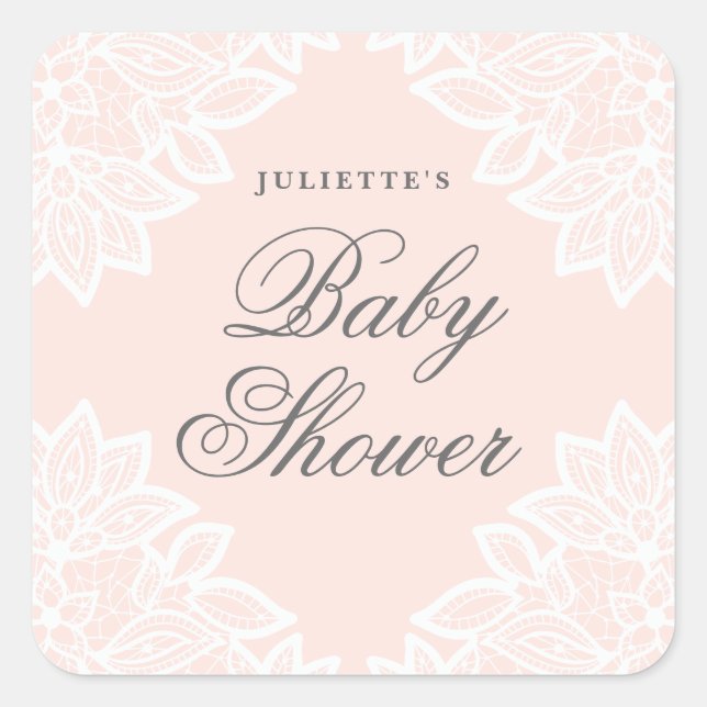 Élégant autocollant de baby shower en dentelle vin (Devant)