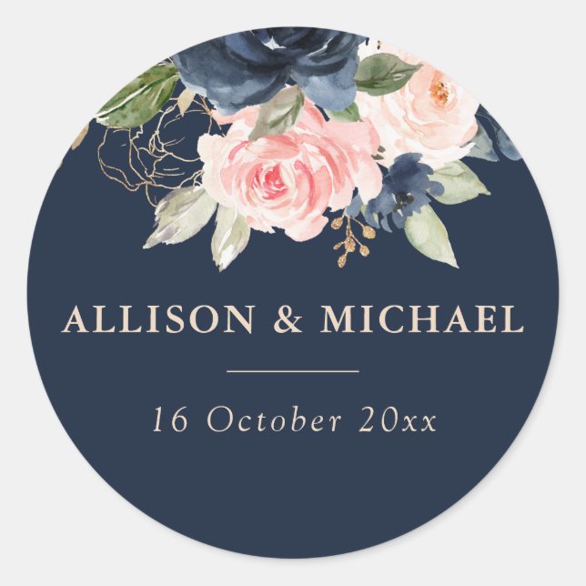 Élégant autocollant marine et mariage floral (Devant)