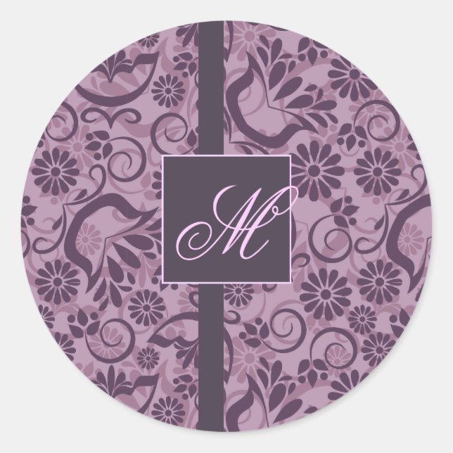 Élégant autocollant violet avec Monogramme (Devant)