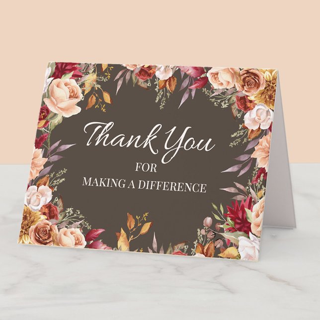 Élégant automne automne automne Merci floral (Elegant fall floral on taupe "Thank you for making a difference" card )