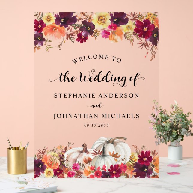 Elégant automne Citrouille Floral Mariage Bienvenu (Mariage)