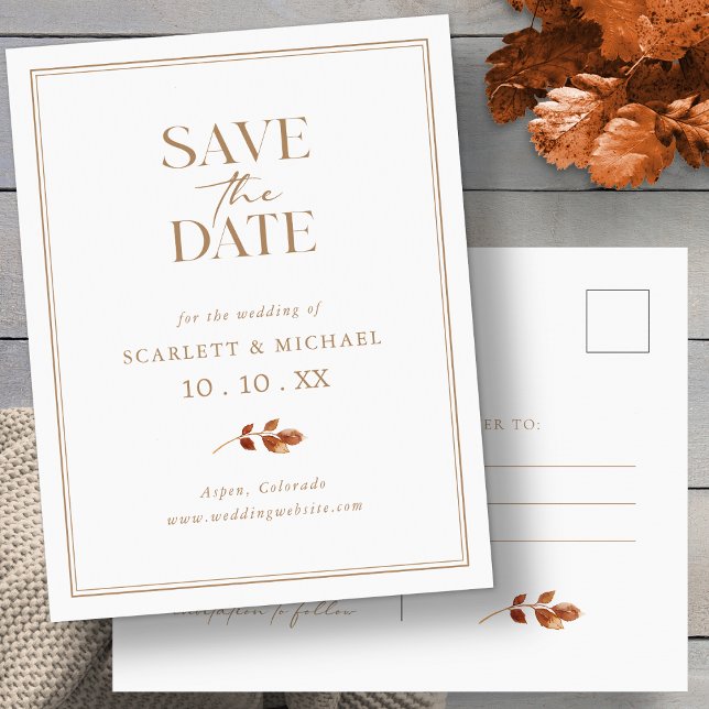 Élégant Automne Enregistrer la date Carte postale (Elegant Simple Fall Save The Date Postcard by Painted Paperie
)