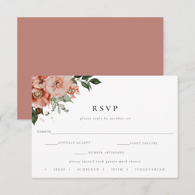 Élégant automne Floral Wedding RSVP Meal Choice (Devant / Derrière)