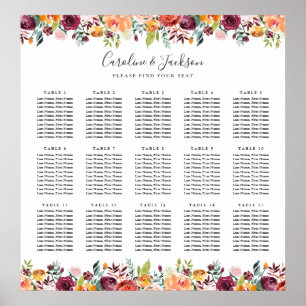 Elegant Autumn 15-Table Wedding Seating Chart