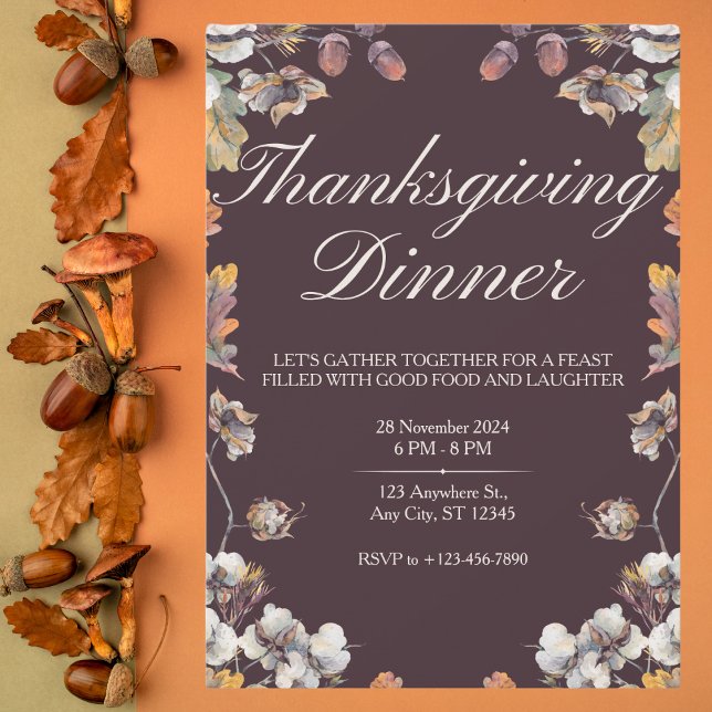 Elegant Autumn Acorn Thanksgiving Dinner Invitation (Creator Uploaded)