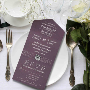 Elegant Autumn Aubergine Grey QR Code All In One Invitation