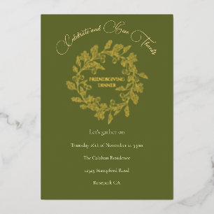 Elegant Autumn Berries Wreath Green Friendsgiving Foil Holiday Card