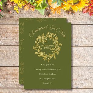 Elegant Autumn Berries Wreath Green Friendsgiving Foil Holiday Card