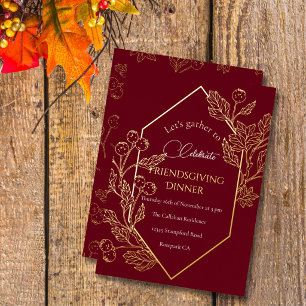 Elegant Autumn Berry Frame Dark Burgundy Gold Foil Holiday Card