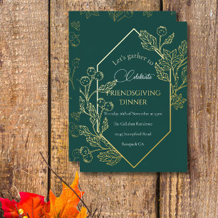 Elegant Autumn Berry Frame Dark Teal Gold Script Foil Holiday Card
