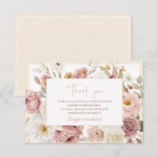 Elegant Autumn Blush Pink Floral Funeral Thank You Card
