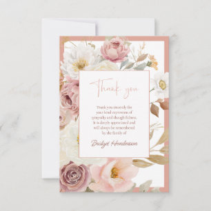 Elegant Autumn Blush Pink Floral Funeral Thank You Card
