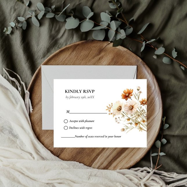 Elegant Autumn Botanical Wildflower wedding RSVP Card (Creator Uploaded)
