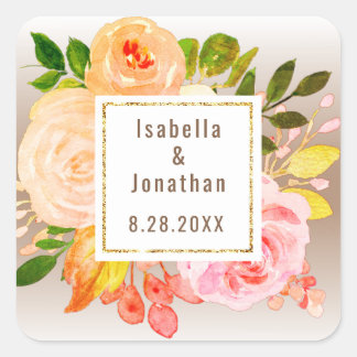 Elegant Autumn Brown Floral Bloom Gradient Wedding Square Sticker