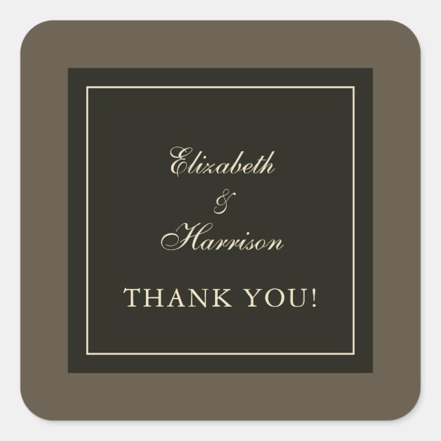 Elegant Autumn Brown & Ivory Wedding Thank You Square Sticker (Front)