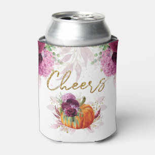 Elegant Autumn Burgundy Pumpkin Cheers Can Cooler