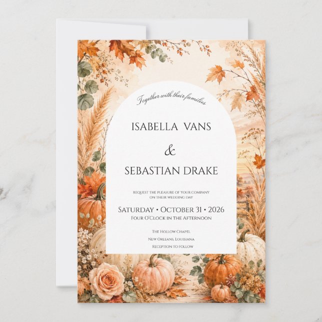 Elegant Autumn Card with Pumpkins Wedding (Front)