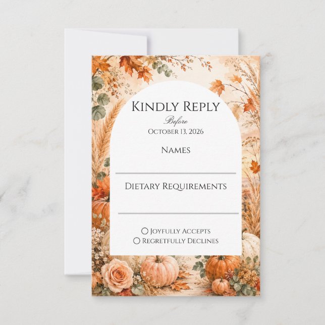 Elegant Autumn Card with Pumpkins Wedding (Front)