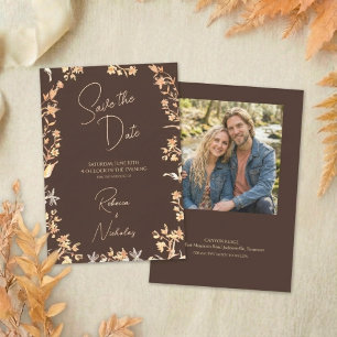 Elegant Autumn Copper Wildflowers Script Photo Save The Date