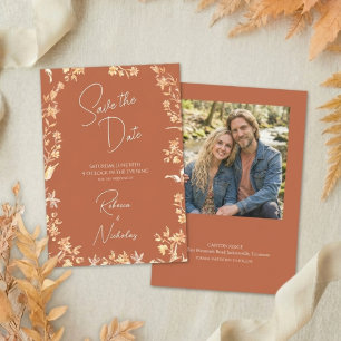 Elegant Autumn Copper Wildflowers Script Photo Save The Date