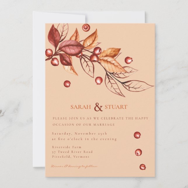 Elegant Autumn Earth tone Terracotta Wedding Invitation (Front)