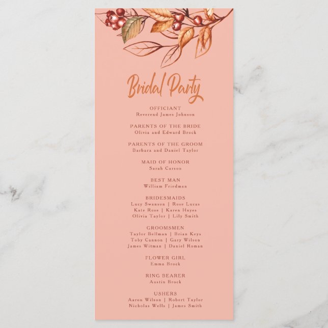 Elegant Autumn Earth tone Terracotta Wedding Program (Back)