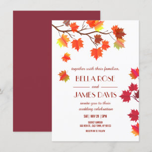 Elegant Autumn Fall Burgundy Wedding Invitations