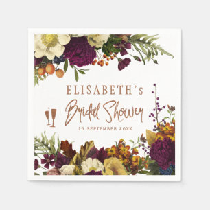 Elegant autumn fall floral custom bridal shower napkin