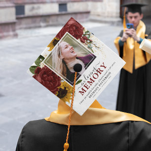 Elegant Autumn Fall Floral Photo Memorial Graduation Cap Topper