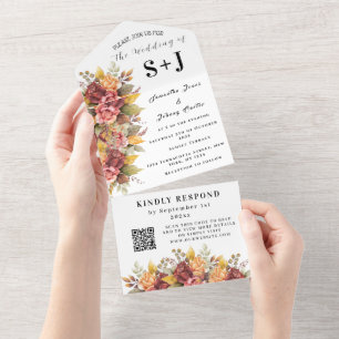 Elegant Autumn Fall Floral Wedding RSVP All In One Invitation