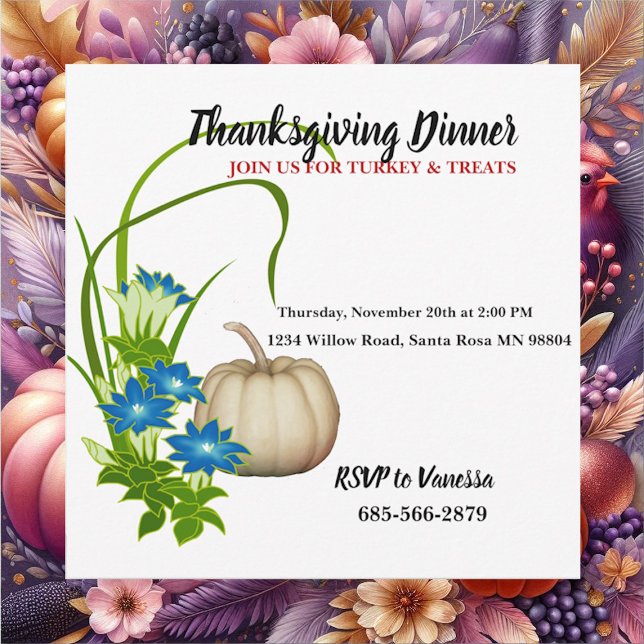 Elegant Autumn Fall Foliage Pumpkin Thanksgiving Invitation (Elegant Autumn Fall Foliage Pumpkin Thanksgiving Invitation)