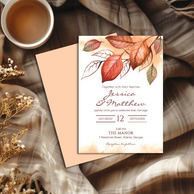 Elegant Autumn Fall Watercolor Floral Wedding  Invitation (Creator Uploaded)