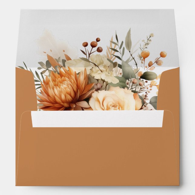 Elegant Autumn Floral Bouquet Golden Orange Envelope (Back (Bottom))