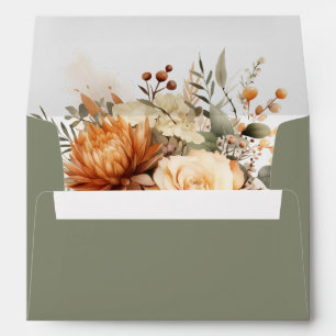 Elegant Autumn Floral Bouquet Sage Green Envelope