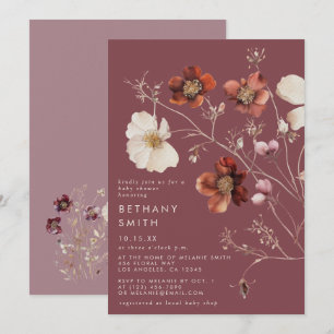 Elegant Autumn Floral Mauve Baby Shower Invitation