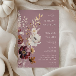 Elegant Autumn Floral Mauve Wedding Invitation