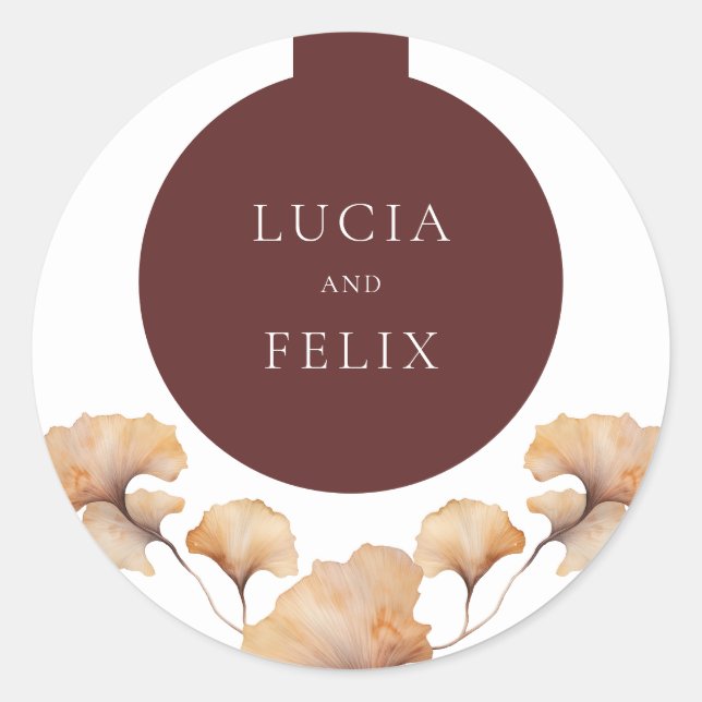Elegant Autumn Floral Minimalist Wedding Classic Round Sticker (Front)