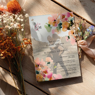 Elegant Autumn Floral Monogram Photo Wedding Invitation