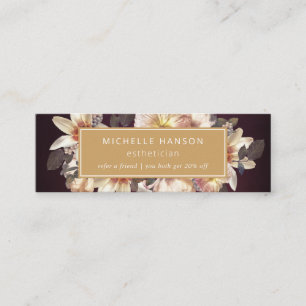 Elegant Autumn Floral Plum Gold Referral Discount Mini Business Card