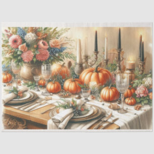 Elegant Autumn Floral Pumpkin Decoupage  Tissue Paper