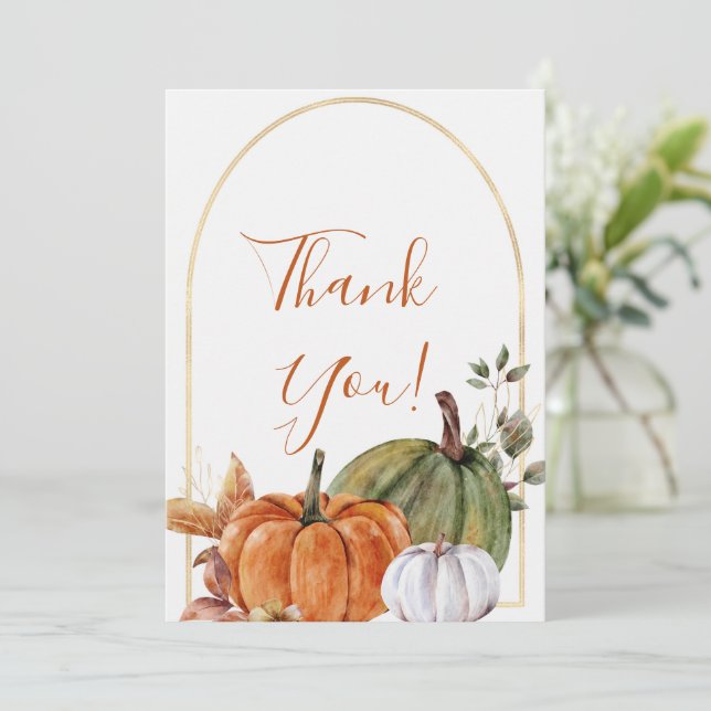 Elegant Autumn Floral Pumpkin Thank You Card (Standing Front)