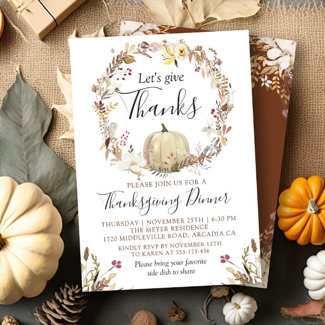 Elegant Autumn Floral Pumpkin Thanksgiving Dinner Invitation (Creator Uploaded)